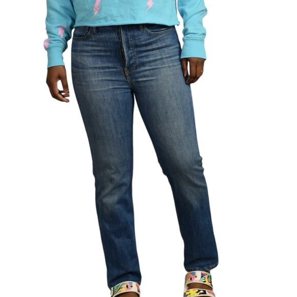 The Great Straight A Jeans Blue Button Fly High Waist Premium Denim Size 25 - Picture 8 of 14